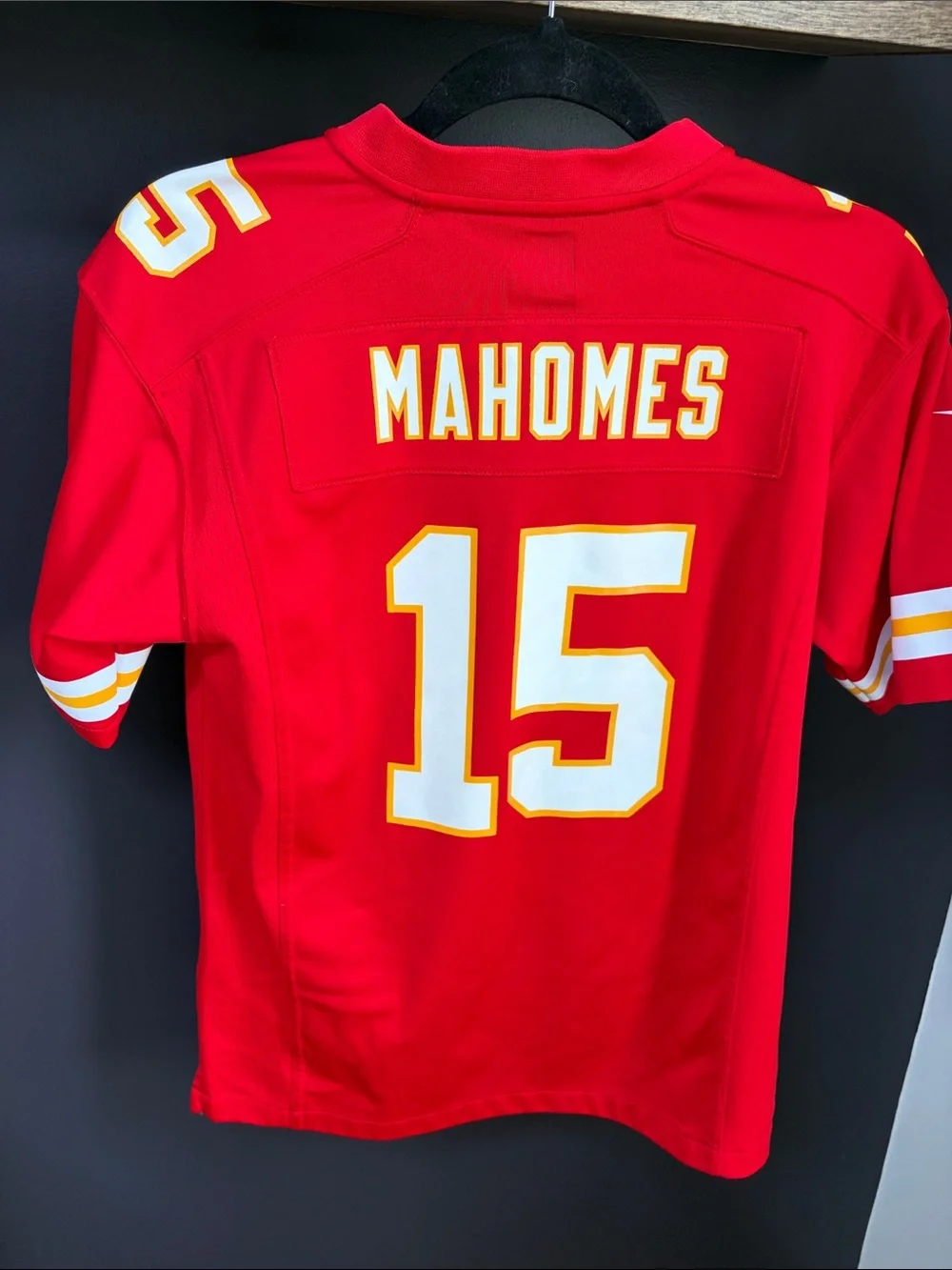Nike Kids NFL Patrick Mahomes Red Football Jersey #15 with White & Gold Accents!